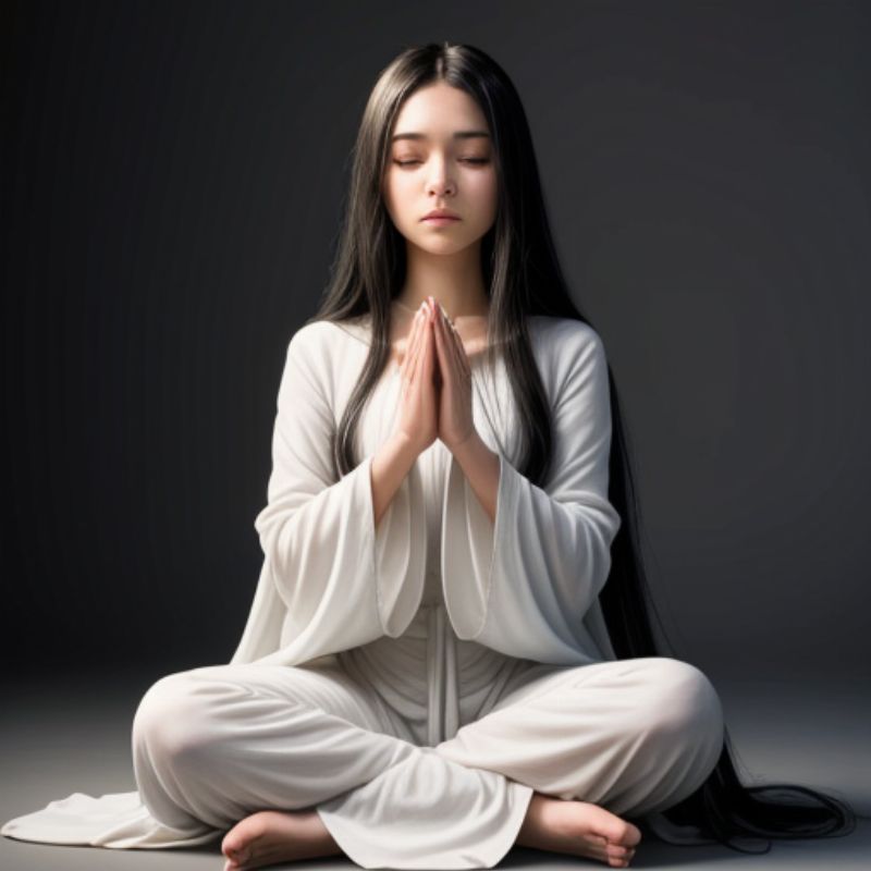 Woman practicing Abhaya Mudra