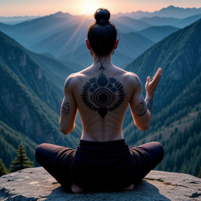 Man Meditating with a Buddhist Quote Tattoo